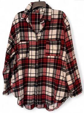 Red & Black Plaid Button-Up Shacket
